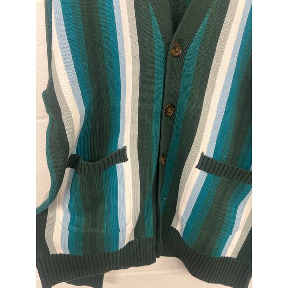 Bogey Boys SzLarge L Teal Green Black Striped Preppy Golf Cardigan Sweater ASO - Picture 4 of 5